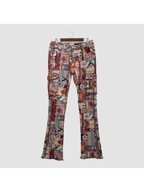 Rockstar Original Men’s Size 32 Boho Patchwork Pants Flare Leg Orange Tribal